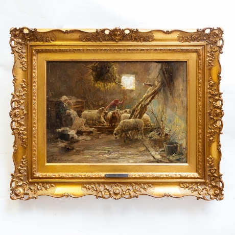 Giuseppe Gheduzzi, "Interno di stalla", olio su tavola, firmato, Epoca '900 image 2