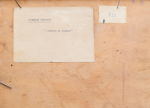 Giuseppe Gheduzzi, "Interno di stalla", olio su tavola, firmato, Epoca '900 image 10