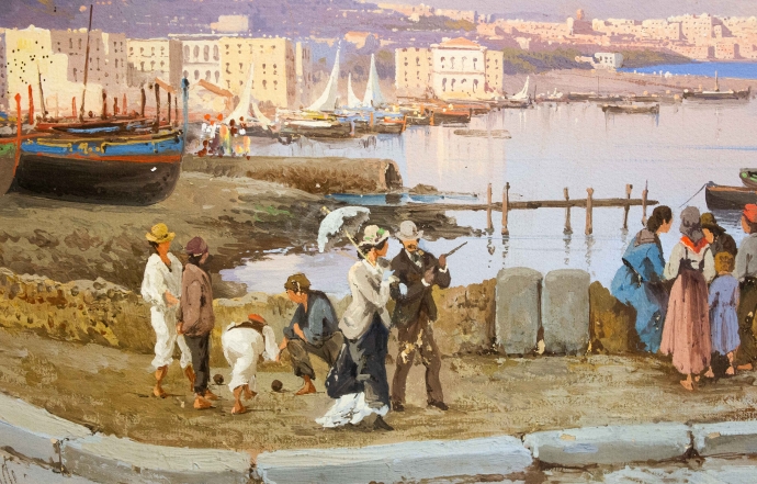 Giacinto Gigante, "Tramonto su Napoli", acquerello su carta, firmato, Epoca '800 image 6