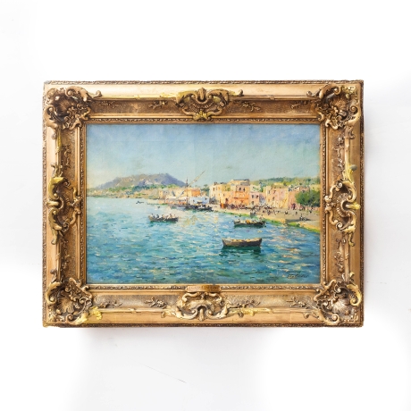 J. G. Gagliardini, “Petit port près de Toulon”, olio su tela, firmato, Epoca Primi '900 image 2