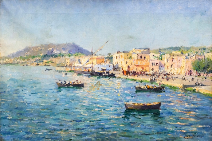 J. G. Gagliardini, “Petit port près de Toulon”, olio su tela, firmato, Epoca Primi '900 image 1