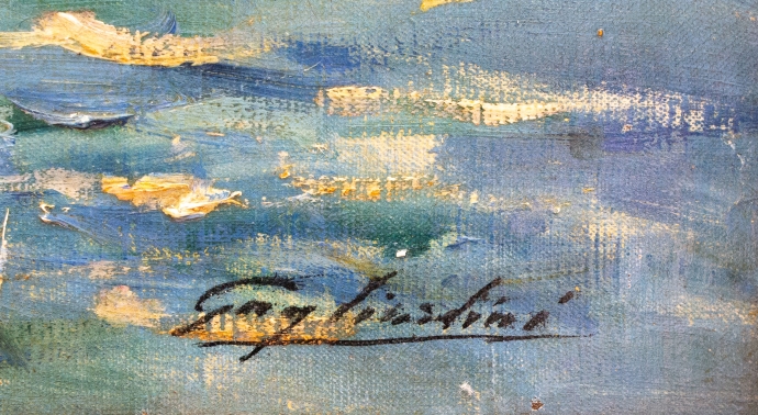 J. G. Gagliardini, “Petit port près de Toulon”, olio su tela, firmato, Epoca Primi '900 image 3