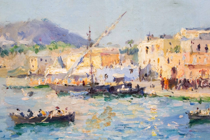 J. G. Gagliardini, “Petit port près de Toulon”, olio su tela, firmato, Epoca Primi '900 image 6