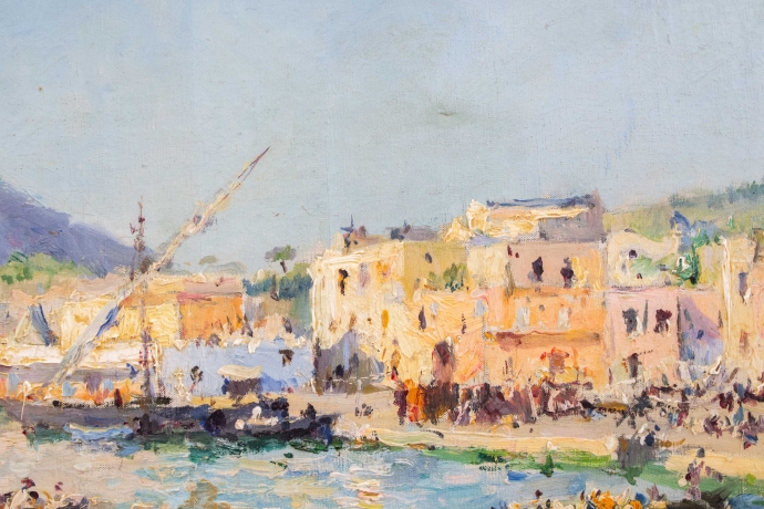 J. G. Gagliardini, “Petit port près de Toulon”, olio su tela, firmato, Epoca Primi '900 image 10