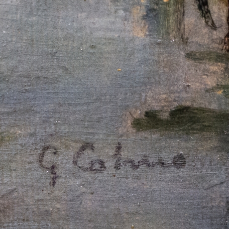 Giovanni Colmo, "Paesaggio fluviale", olio su cartone, firmato, Epoca '900 image 5