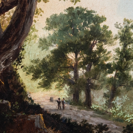 Giuseppe Camino, olio su carta, "Paesaggio con Figure", firmato, Epoca '800 image 3