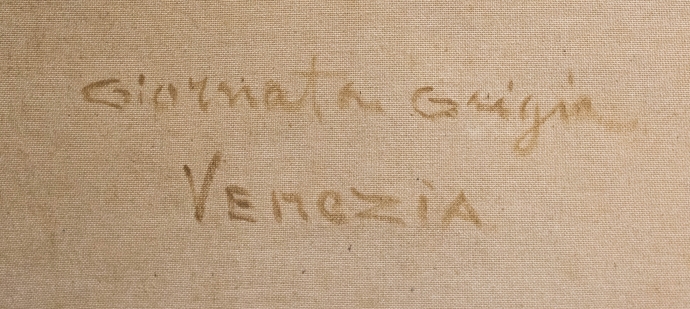 Giuseppe Gheduzzi, "Giornata grigia a Venezia", olio su tela, firmato, Epoca Inizio '900 image 5