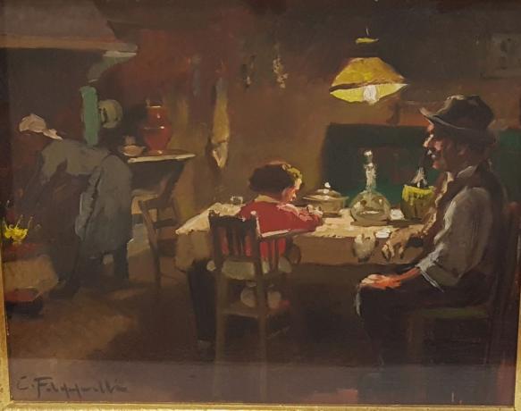 Dipinto Cafiero Filippelli Anni '40 Toscana Interno