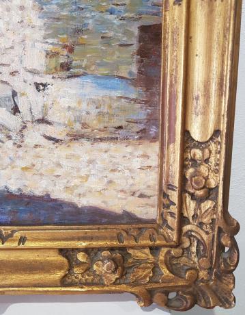 Dettaglio con cornice Dipinto olio su tavola di C.C. Tagliabue " Rustico in Valsassina "