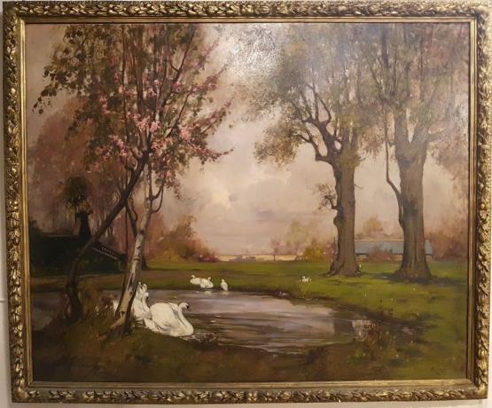 Frontale Grande Dipinto su tela " Giardini reali di Torino " di M Gachet - Oil Painting