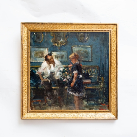 Luca Postiglione, "Scena d'interno", olio su tela, firmato Primi '900 image 2