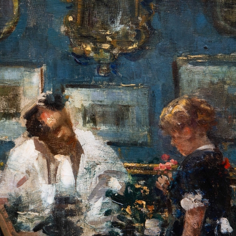 Luca Postiglione, "Scena d'interno", olio su tela, firmato Primi '900 image 3