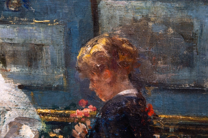 Luca Postiglione, "Scena d'interno", olio su tela, firmato Primi '900 image 6
