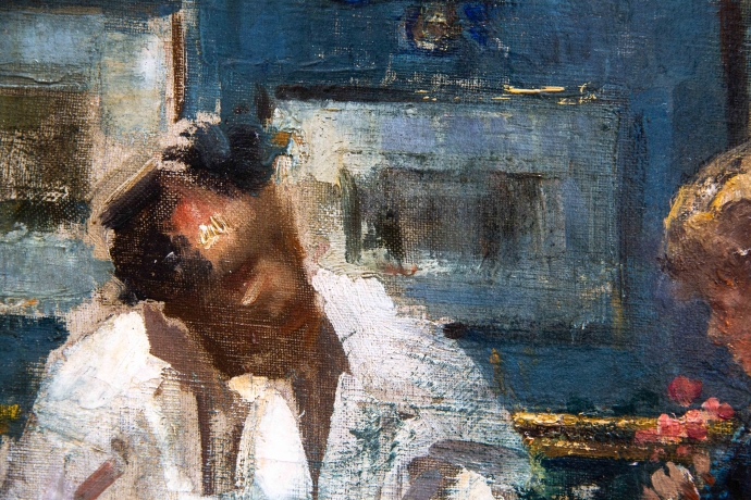 Luca Postiglione, "Scena d'interno", olio su tela, firmato Primi '900 image 7