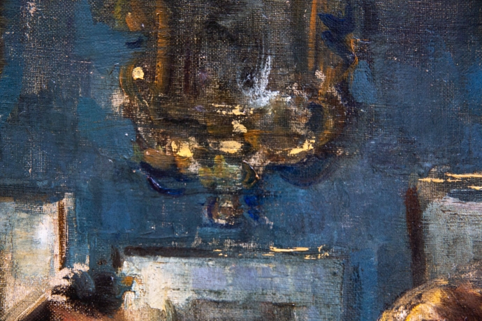 Luca Postiglione, "Scena d'interno", olio su tela, firmato Primi '900 image 8