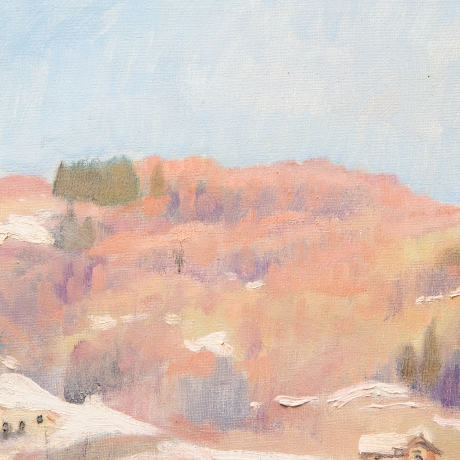 Placido Castaldi , "Baite innevate nel Biellese", olio su tela, firmato, Anni '60 image 9