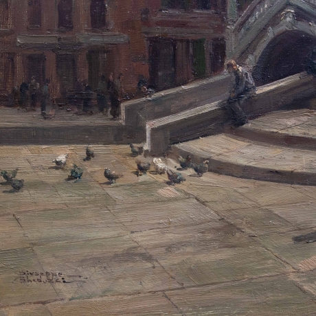 Giuseppe Gheduzzi, "Giornata grigia a Venezia", olio su tela, firmato, Epoca Inizio '900 image 9