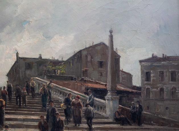 Giuseppe Gheduzzi, "Giornata grigia a Venezia", olio su tela, firmato, Epoca Inizio '900 image 12