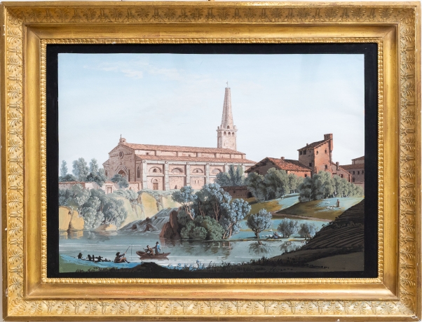 "Vedute Fluviali con Architetture Monumentali", acquerello su carta, Epoca '800 image 2