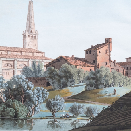 "Vedute Fluviali con Architetture Monumentali", acquerello su carta, Epoca '800 image 3