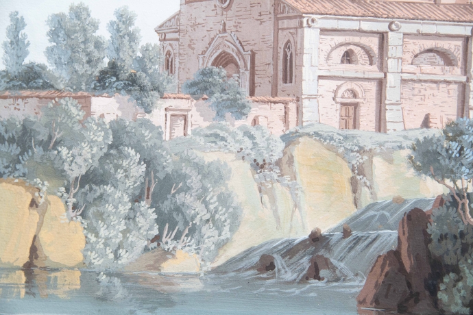 "Vedute Fluviali con Architetture Monumentali", acquerello su carta, Epoca '800 image 5