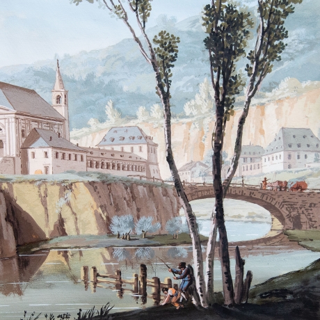 "Vedute Fluviali con Architetture Monumentali", acquerello su carta, Epoca '800 image 12