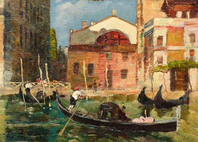 "Gondole a Venezia" - Olio su tavoletta di Erma Zago, Oil on tablet by