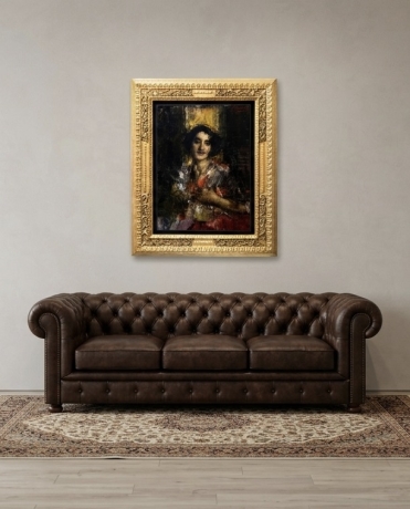 Antonio Mancini, Ritratto di Aurelia (detta la "Cornacchia"),olio su tela, Epoca Primi '900 image 3