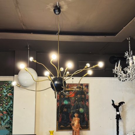 Lampadario Design, ottone e metallo laccato, Anni '50 image 3